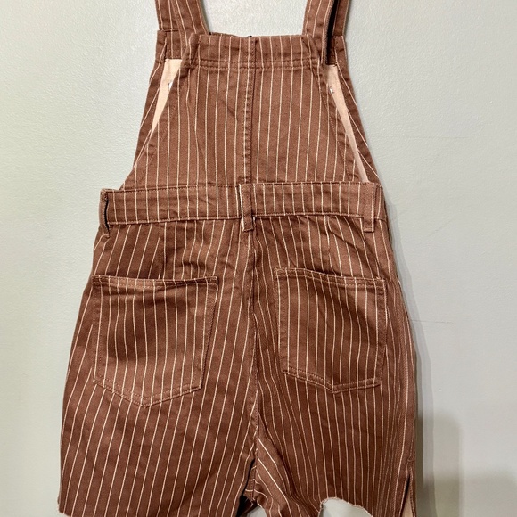 WeWoreWhat Slit Overall Short - Brown Pinstripe - Size XS - Picture 3 of 8